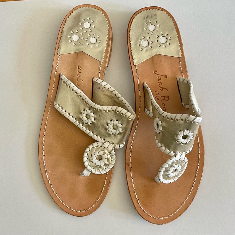 Jack Rogers Navajo Leather Sandals Gold/ White 9m